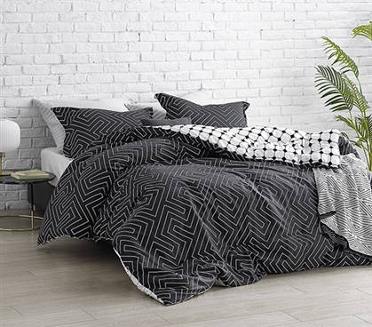 Designer College Comforter Twin XL Faded Black and White Route Dorm Bedding Essentials