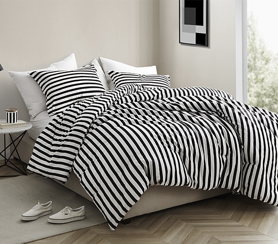 Easy to Match College Extra Long Comforter Onyx Black and White Striped  Dorm Bedding Set