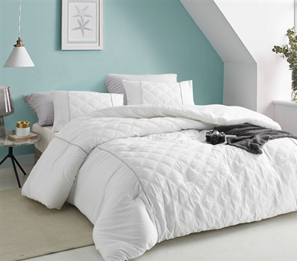 Oversized College Comforter Set Le Blanc Stylish Textured White Extra Long Twin Bedding