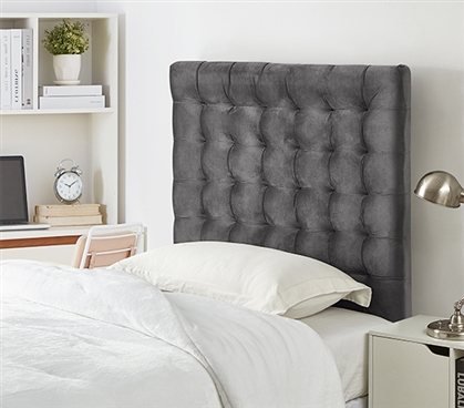 Easy to Match Gray Dorm Room Decor Mo' Tufted Velvet Gray Plush Twin XL Headboard for Dorm Bed