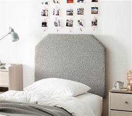 Tavira Allure Boucle Dorm Headboard with Legs - Light Gray + Silver