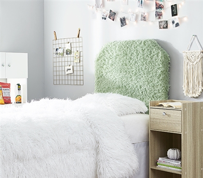 Stylish College Headboard Made with Plush Faux Feathers Mo' Fluffy Feathers Green Dorm Decor for Twin XL Bed