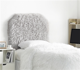 Stylish Dorm Room Headboard Made with Glacier Gray Mo' Unruly Plush Twin XL Bedding Accessory