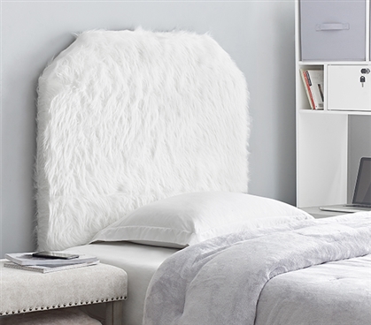 Soft and Sturdy College Headboard for Extra Long Twin Bed Mo' Heaven Furry Fur White Plush Dorm Headboard