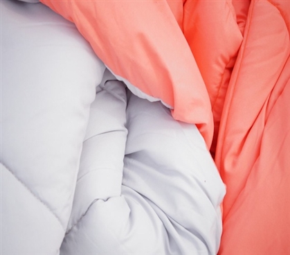 Fusion Coral/Glacier Gray Reversible College Comforter - Twin XL Girls Dorm Bedding
