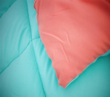 Fusion Coral/Minty Aqua Reversible College Comforter - Twin XL Dorm Bedding For Girls