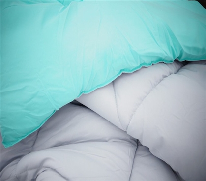 Glacier Gray/Minty Aqua Reversible College Comforter - Twin XL Dorm Bedding For Girls