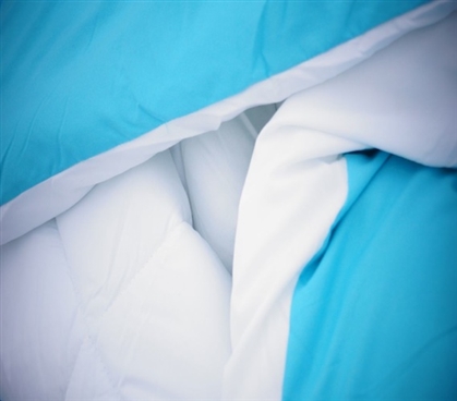 White/Aqua Reversible College Comforter - Twin XL Girls Dorm Bedding