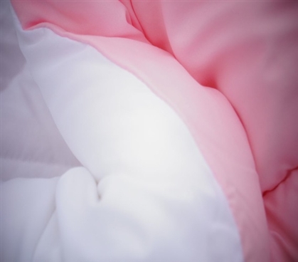 White/Calm Pink Reversible College Comforter - Twin XL Girls Dorm Bedding