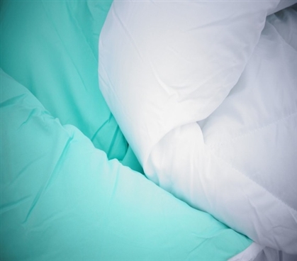 White/Minty Aqua Reversible College Comforter - Twin XL Bedding