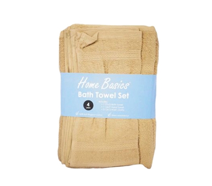 College Style Tan 4 Piece 100% Cotton Towel Bath Set