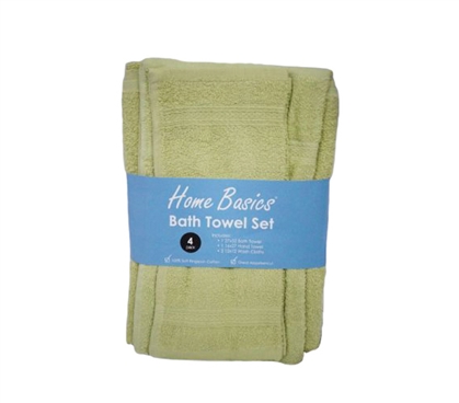 College 4 Piece 100% Cotton Towel Set in Light Green