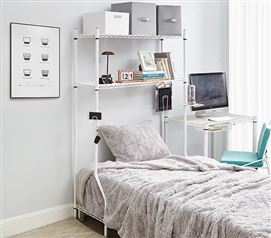 Over Bed Shelving Headboard Shelf White Wire Furniture Dorm Room Organization College Essentials