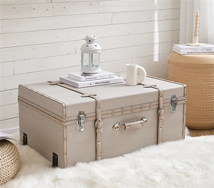 Decorative Trunk Space Saving Storage Essentials  Neutral College Supplies  Beige Dorm Room Decor