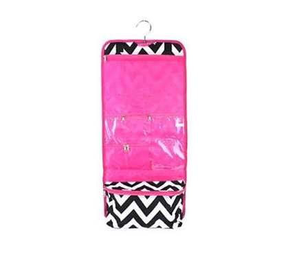 Dorm Supplies - Pink Black Chevron - Cosmetic Bag - Organizational Tool - Travel Bag