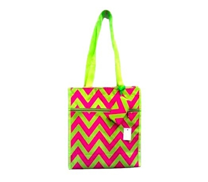 College Backpack - Chevron Tote Compact Carrier - Pink Green - Laptop Bag