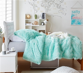 Teal Comforter Set Twin XL College Bedding Shaggy Plush Blanket Mint Green Dorm Decor Ideas