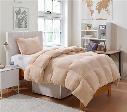 Beige Twin Extra Long Comforter Set High Quality Dorm Bedding Essentials for College Students