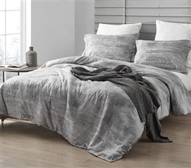 Designer College Comforter Set Made with Cozy Microfiber Icelandic Crevasse Brucht White and Gray Dorm Bedding
