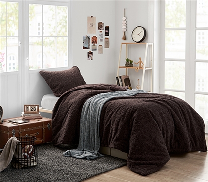 Dorm Room Bedding Essentials Cozy College Comforter Extra Long Twin Bedspread Set with Sherpa Pillow Sham