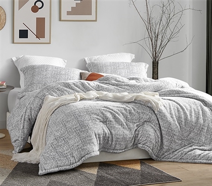 Neutral Gray Twin Extra Long Bedding Plush College Comforter with Matching Dorm Pillow Sham