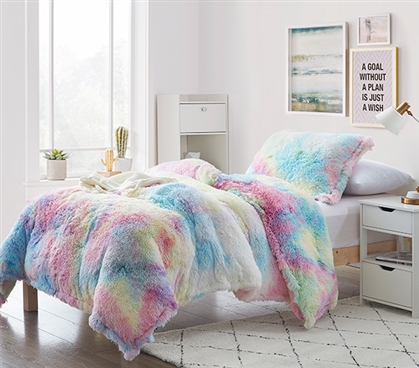 Tie Dye Twin XL Bedding Set for College Pastel Dorm Room Ideas Rainbow Twin Extra Long Comforter