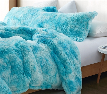 Tie Dye College Comforter Set with Matching Pillow Shams Blue Dorm Bedding Essentials