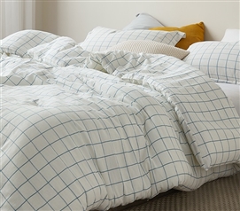 Soft Cotton Dorm Bedding Accessories Urban Windowpane Designer Twin Extra Long Comforter with Standard College Sham