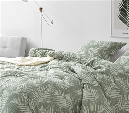 Palm leaf botanical print college comforter set colorful green bedding 100% cotton