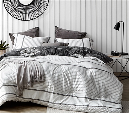 Unique Twin Extra Long Comforter Set Kappel Designer Black and White Striped Dorm Bedding