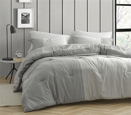 Easy to Match Designer College Bedding Set Half Moon Dark Gray and Light Gray XL Twin Comforter Made with Yarn Dyed Cotton
