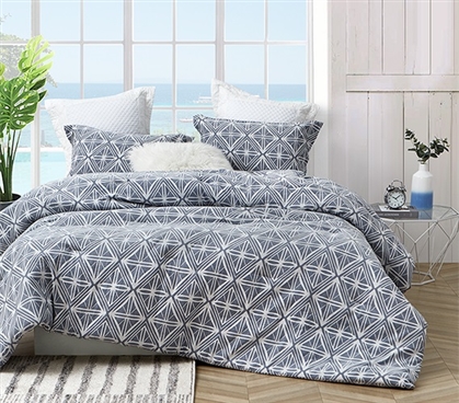 Extra Long Twin Comforter Set with Matching Dorm Pillow Sham Calypso Navy Oversized College Bedding