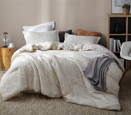Beige College Bedding Decor Extra Long Twin Sized Comforter Neutral Designer Dorm Bedding