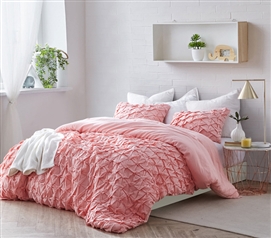 Strawberry Quartz Dorm Duvet Cover Stylish Layered Pleats Machine Washable College Bedding