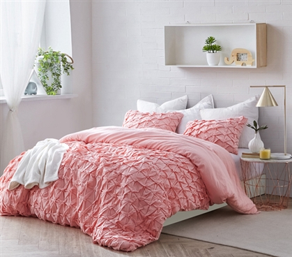 Strawberry Quartz Dorm Duvet Cover Stylish Layered Pleats Machine Washable College Bedding