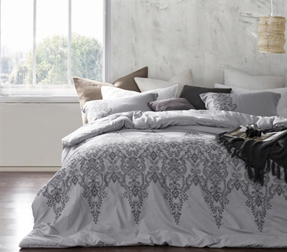 Baroque Stitch Styled Comforter - Alloy/Pewter Embroidery
