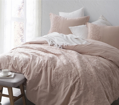 Baroque Stitch Styled Comforter - Ice Pink/Fawn Embroidery