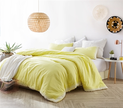 Beautiful Dorm Bedding Decor Endless Fields Embroidered College Comforter Limelight Yellow