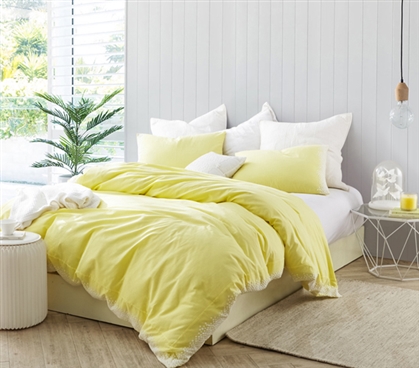 Beautiful Limelight Yellow XL Twin Bedding Embroidered Endless Fields Cotton College Duvet Cover