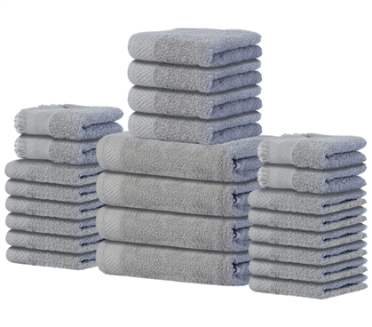Complete College Towel Set - 24 Piece 100% Cotton - Graphite Gray
