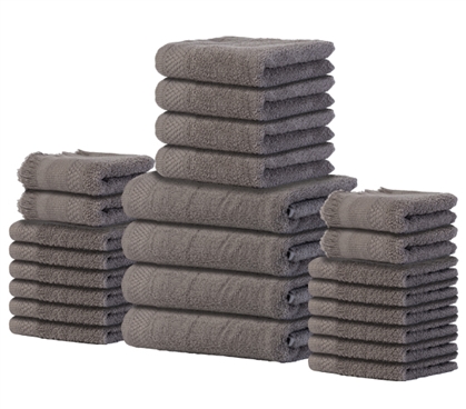 Dorm Bathroom Supplies Gray Towel 100% Cotton 24 Piece Bath Set College Campus Essentials