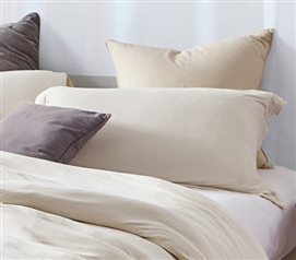 Neutral Almond Milk Stylish Dorm Bedding Accessories Ultra Cozy Bare Bottom Dorm Pillow Sham for College Bedding Comfort
