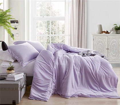 Cute Dorm Bedding Essentials with Matching Purple College Pillow Shams Girls Dorm Decor Ideas