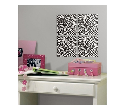 Zebra Foam Tiles - Peel N Stick (Includes 4 tiles) - Cool Zebra Decor
