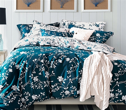 Moxie Vines - Teal and White - Twin XL Comforter Dorm Bedding Extra Long Twin Comforter