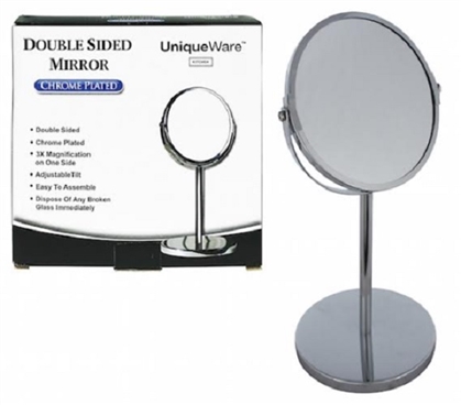Bathroom Beauty Essential - Desktop Chrome Mirror - 3X Magnify - Double Sided