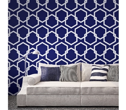 Honeycomb Deep Blue Designer Removable Wallpaper For Dorms Dorm Essentials Dorm Room Wallpaper