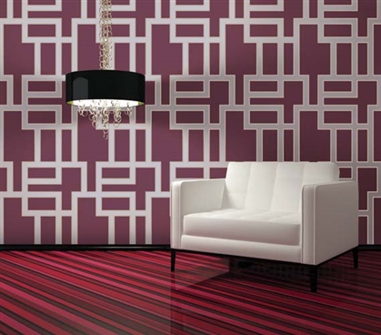 Dorm Essentials Maze Plum Designer Removable Dorm Room Wallpaper Dorm Room Decorations