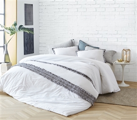 White Twin XL Cotton Duvet Cover for Dorm Size Bed College Bedding Essentials for Freshmen