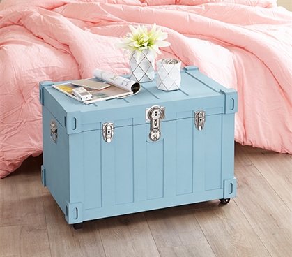 Secure Dorm Storage Ottoman Locking College Trunk Table Cheap Blue Footlocker